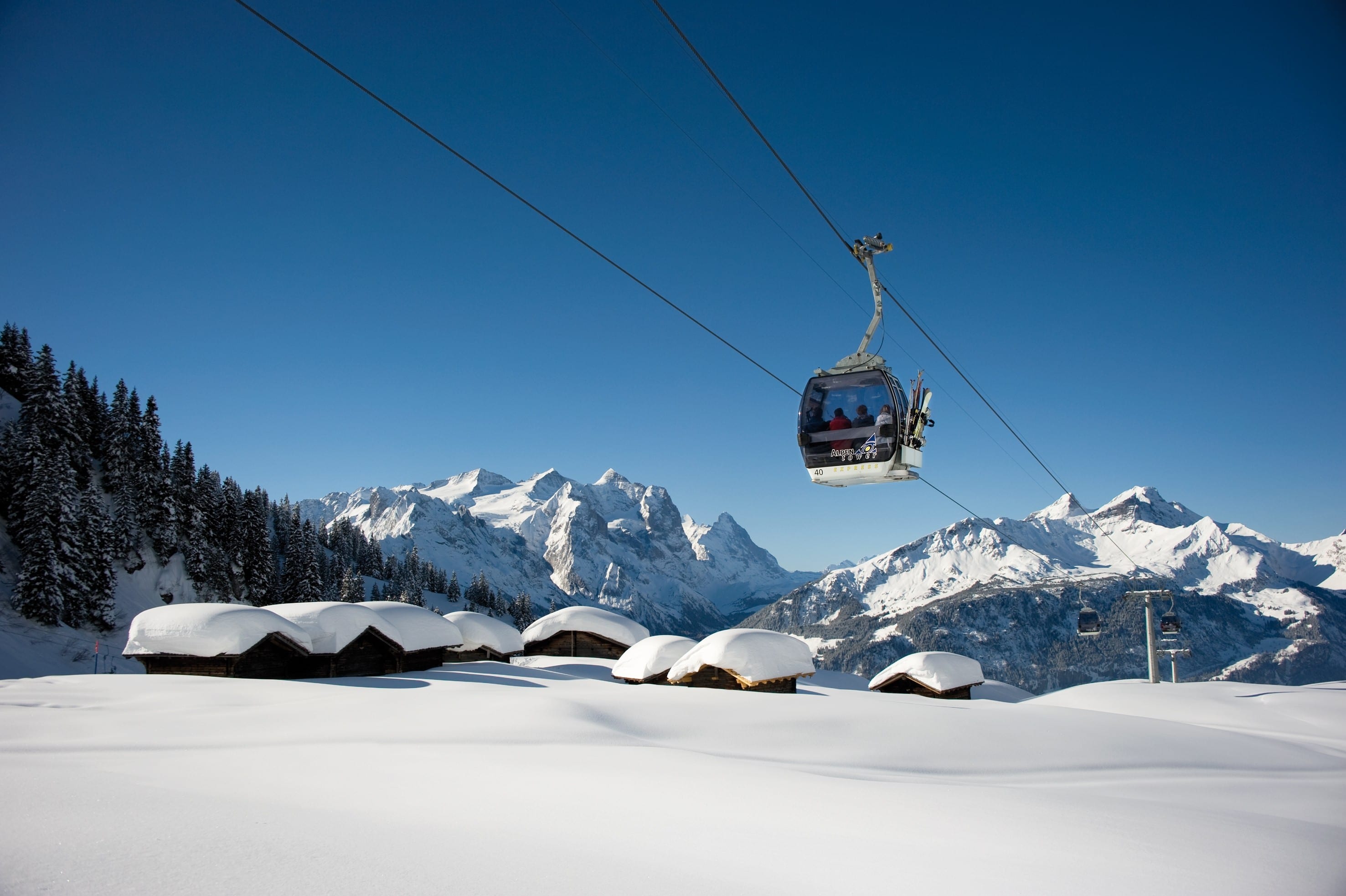 Snowy Swiss mountain setting